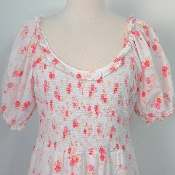 Love Shack Fancy White Pink Floral Lace Ruffle Cotton Cosette Midi Dress-‎ Large - Picture 5 of 9